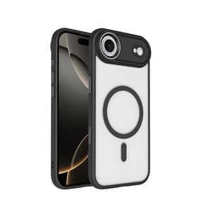 iPhone 17 Air Kılıf Wireless Şarj Özellikli Krom M-safe Silikon Kılıf (Siyah)