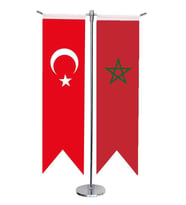 Masa Üstü Kırlangıç Fas Bayrağı Türk Bayrağı + Krom T Direk Masa Bayrak Seti