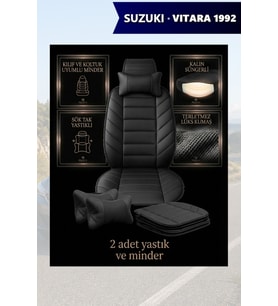 suzuki vitara 1992 Koltuk ve Kılıf uyumlu Yastık Lüks Minder Siyah 2 Minder 2 Yastık