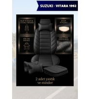 suzuki vitara 1992 Koltuk ve Kılıf uyumlu Yastık Lüks Minder Siyah 2 Minder 2 Yastık