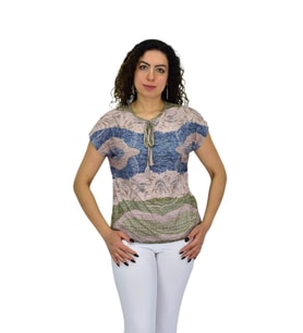 Kadın Kısa Kol Baskılı Bluz BGL-ST04694
