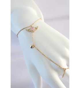 316L Çelik Gold Renk Pembe Zirkon Taşlı Kanatlı Kalp Model Şahmeran