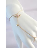 316L Çelik Gold Renk Pembe Zirkon Taşlı Kanatlı Kalp Model Şahmeran