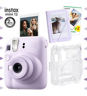 Instax mini 12 Lila Fotoğraf Makinesi-20'li Film-Mini Albüm ve Şeffaf Kılıf Seti