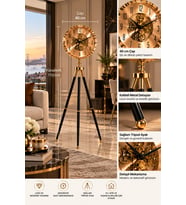 Gold Siyah Tripod Ayaklı Dekoratif Saat 110 cm 40 cm Çaplı İskelet Mekanizmalı Lüks Salon ve Ofis