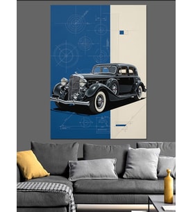 Klasik Siyah Vintage Otomobil Dekoratif Kanvas - Mdf Ahşap Tablo