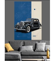 Klasik Siyah Vintage Otomobil Dekoratif Kanvas - Mdf Ahşap Tablo