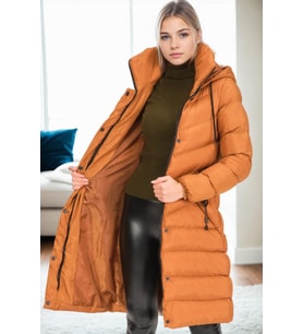 Dewberry Kadın %100 Polyester Kaban Taba Z9719 Katmanlı Kombin, Şehir ve Ofis Stili, Kazak ve Gömlek Kombini