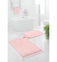 Simirna Ponpon Saçaklı Peluş Yıkanabilir Kaymaz Banyo Paspası 2'li Klozet Takımı Pembe (Siyah)