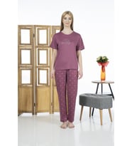 Estiva 24137 Kadın Kısa Kol Puantiyeli Pijama Takım (Mürdüm)