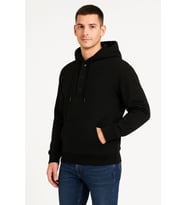 Erkek Ovarsize Kapüşonlu Swetshirt Kanguru Çepli Cıtcıtlı 3 Iplik Şardonlu Hoodie - Siyah