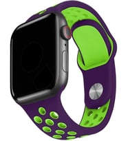 Apple Watch Seri 1/2/3/4/5/6/7/8/se İle Uyumlu Delikli Silikon Kordon Kayış 38-40-41 mm (Mor - Yeşil)