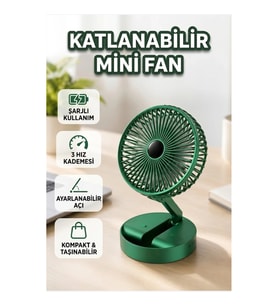 Katlanabilir Şarjlı Mini Fan – USB Şarjlı, 3 Hız Kademeli Taşınabilir Model
