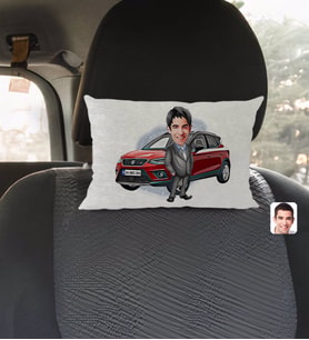 BK Gift Kişiye Özel Plakalı Erkek Seat Ateca Karikatürlü Dikdörtgen Araç Koltuk Yastığı-1
