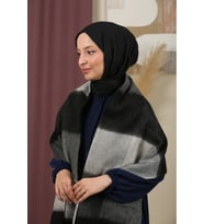Çift Taraflı Ekose Kışlık Omuz Şalı (Koyu Gri)