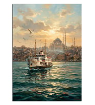 Boğazda İstanbul Vapur Ve Camii Dekoratif Kanvas - Mdf Ahşap Tablo