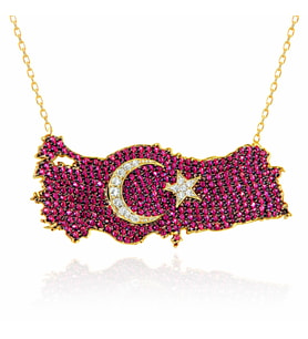 Gümüş Gold Ay Yıldız Türkiye Haritası Kadın Kolye