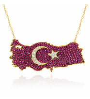 Gümüş Gold Ay Yıldız Türkiye Haritası Kadın Kolye