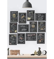 Çerçeve Görünümlü Yemek Çeşitleri Mutfak Restoran Aşçı Temalı Mdf Tablo Seti (80x80 Cm) 12 Parça
