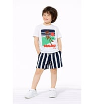 Cg Kids Malibu Kabartma Baskılı Tshirt Çizgili Lacivert Şort ile Süper Kalite