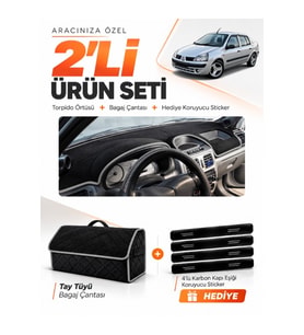 e-biz RENAULT CLİO SYMBOL ALİZE (2002-2008) Uyumlu Torpido + Tay Tüyü Çanta - Siyah-Gri - RE013