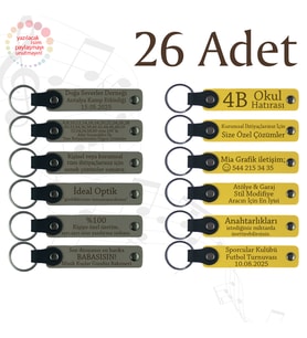 Kül Gri & Sarı, 26’lı Set, İsim Yazılabilen Deri Anahtarlık, Müzik Atölyesi Katılımcılarına Anı