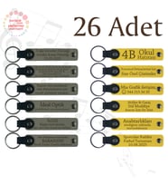 Kül Gri & Sarı, 26’lı Set, İsim Yazılabilen Deri Anahtarlık, Müzik Atölyesi Katılımcılarına Anı