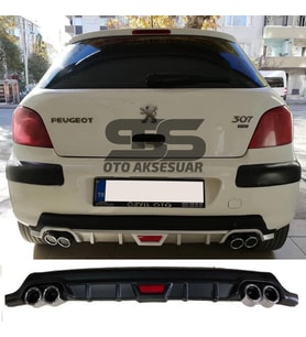 Peugeot 307 Difüzör Arka Tampon Eki 4 Egzoz Çıkışlı Siyah Tip