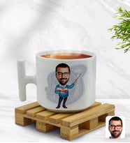 BK Gift Kişiye Özel Erkek Öğretmen Karikatürlü T Kulplu Beyaz Middle Kupa Bardak-2