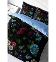 Lastikli Çarşaflı %100 Pamuk Saten Çift Kişilik Nevresim Takımı Flower Black
