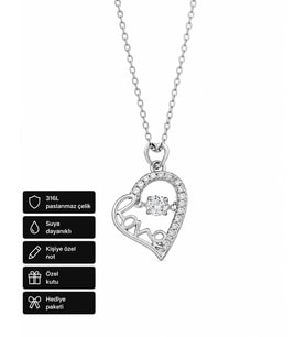 Love Yazılı Kalp Tasarım 316L Çelik Kolye Hediye Özel Kutulu