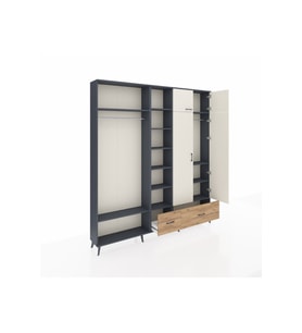 Arges Dolap 12 Raflı 2 Çekmeceli 2 Askılı 220x30x243 Antrasit-Aytaşı/Çam