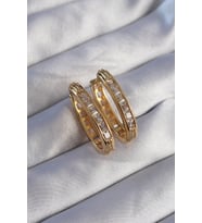 Pirinç Gold Renk Zirkon Taşlı Oval Model Küpe (Karışık)