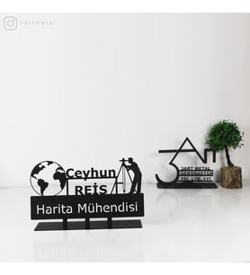 Harita Mühendisi Masaüstü İsimlik - Metal Masa İsimliği - Hediye Ofis İsimlik