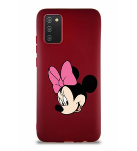 Samsung Galaxy A02S Soft Premier Kapak Minnie Mouse-B Tasarımlı Silikon Kılıf - Mürdüm (Şeffaf)