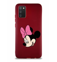 Samsung Galaxy A02S Soft Premier Kapak Minnie Mouse-B Tasarımlı Silikon Kılıf - Mürdüm (Şeffaf)