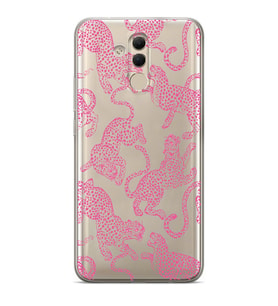 Huawei Mate 20 Lite Uyumlu Pembe Leopar Desenli Şeffaf Telefon Kılıfı