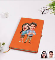 BK Gift Kişiye Özel Sevgililer Karikatürlü Turuncu Termo Deri Defter Model 101