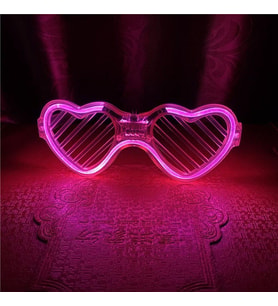 Pembe LED Işıklı Kalp Gözlük – 3 Modlu Parti & Glow Gözlüğü