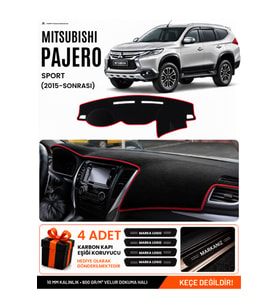 MITSUBISHI PAJERO SPORT (2015-SONRASI) Uyumlu Torpido Örtüsü Torpido Kılıfı - Siyah Kırmızı