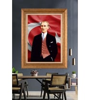 Altın Varaklı Çerçeveli Paspartulu Atatürk Tablo DC1607 (Gold)