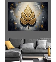 Altın Varaklı Modern Yaprak Deseni Dekoratif Kanvas - Mdf Ahşap Tablo