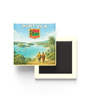 Retro Vanuatu Port Vila Şehri Temalı Vintage Buzdolap Magneti – 9x9 cm