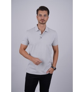 Taş Gri Yaka Desenli Hediye Kutulu Erkek Polo Yaka Tişört