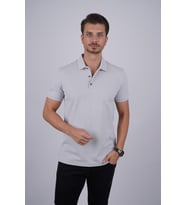 Taş Gri Yaka Desenli Hediye Kutulu Erkek Polo Yaka Tişört