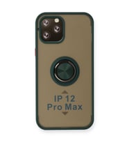 Iphone 12 Pro Max Kılıf Montreal Yüzüklü Silikon Kapak - Yeşil