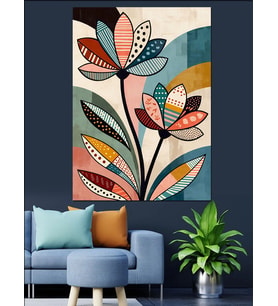 Modern Sanat Geometrik Çiçek Tasarımı Dekoratif Kanvas - Mdf Ahşap Tablo