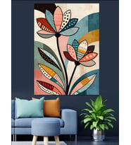 Modern Sanat Geometrik Çiçek Tasarımı Dekoratif Kanvas - Mdf Ahşap Tablo