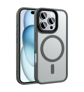 Apple iPhone 16 Pro Max Uyumlu Kılıf Mat Arka Yüzey Wireless Şarj Özellikli Zore Flet M-safe Kapak (Gri-Gri)