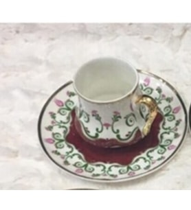 İnce Osmanlı Çiçekli Kahve Fincanı ( 90 cc dir.) 1 Kişilik  Beyaz Gold Elde yıkayınız.